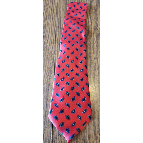 Florence & K Inc Red and Black Paisley Pattern Neck Tie Vintage Florence Silk - Picture 1 of 5